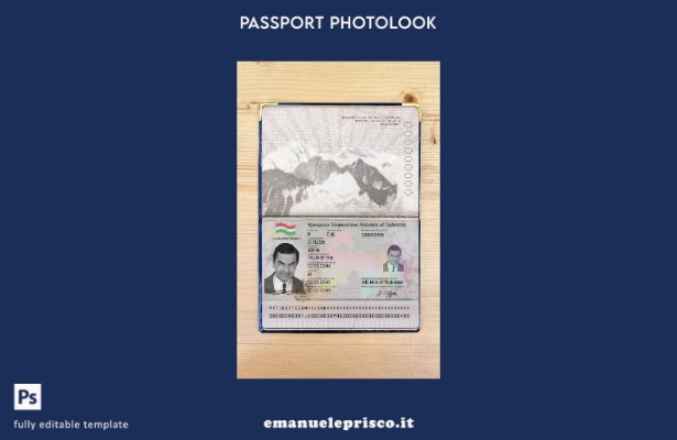 modello di aspetto fotografico del passaporto del Tagikistan in stile verificato